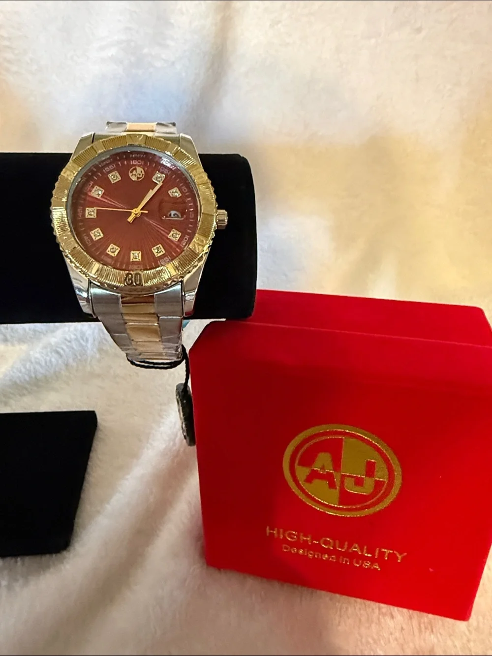 Men’s Two-Tone Gold & Silver Watch with Red Dial